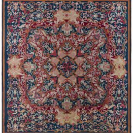 Antique Aubusson French Medallion Geometric Navy Blue Hand-Knotted Wool Rug – Circa 1860 BB8992