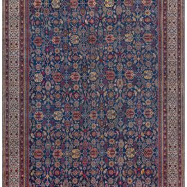 Antique Indian Floral Allover Oversized Ivory Hand-Knotted Wool Rug – Circa 1880 BB9072