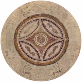 Antique Axminster English Medallion In Soft Beige Hand-Knotted Wool Rug – Circa 1800 BB8930