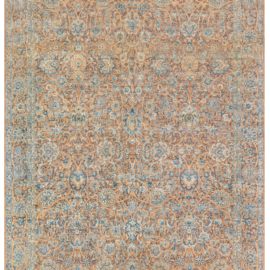 Antique Kirman Persian Floral Allover Warm Tan Hand-Knotted Wool Carpet – Circa 1900 BB7242