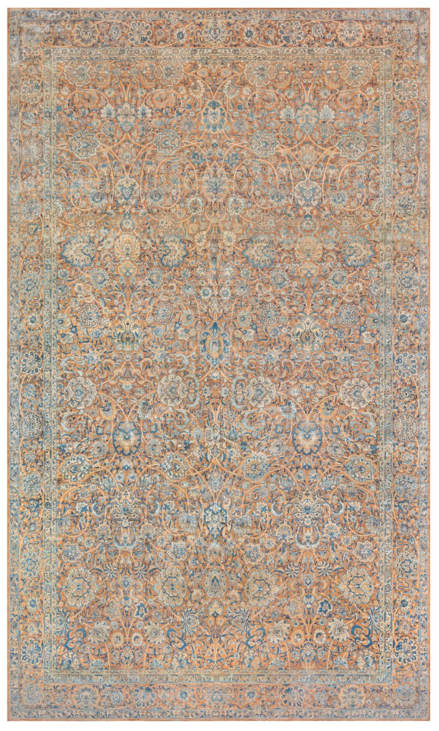 Fine Antique Persian Kirman Brown, Blue Handmade Wool Carpet BB7242