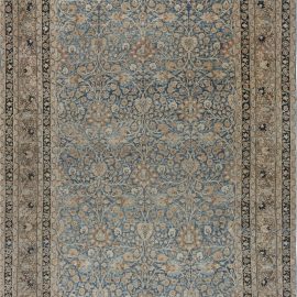 Antique Meshad Persian Allover Floral Light Beige Hand-Knotted Wool Rug – Circa 1900 BB7214