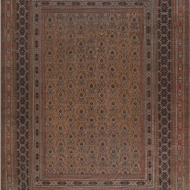 Antique Meshad Persian Allover Geometric Warm Tan Hand-Knotted Wool Rug – Circa 1930 BB7171