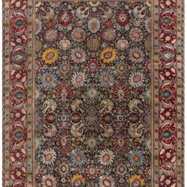 Antique Tabriz Persian Floral Allover Ivory Hand-Knotted Wool Rug – Circa 1900 (Size Adjusted) BB8868
