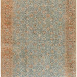 Antique Tabriz Persian Allover Floral Warm Tan Hand-Knotted Wool Rug – Circa 1880 BB7215