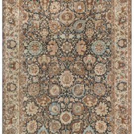 Kirman Persian Antique Floral Allover Light Beige Hand-Knotted Wool Rug – Circa 1880 BB6800