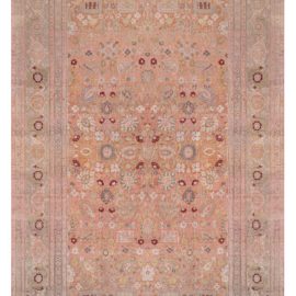 Antique Tabriz Persian Allover Floral Warm Tan Hand-Knotted Wool Rug BB7285
