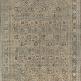 Antique Tabriz Persian Allover Floral Soft Beige Hand-Knotted Wool Rug – Circa 1900 BB7226