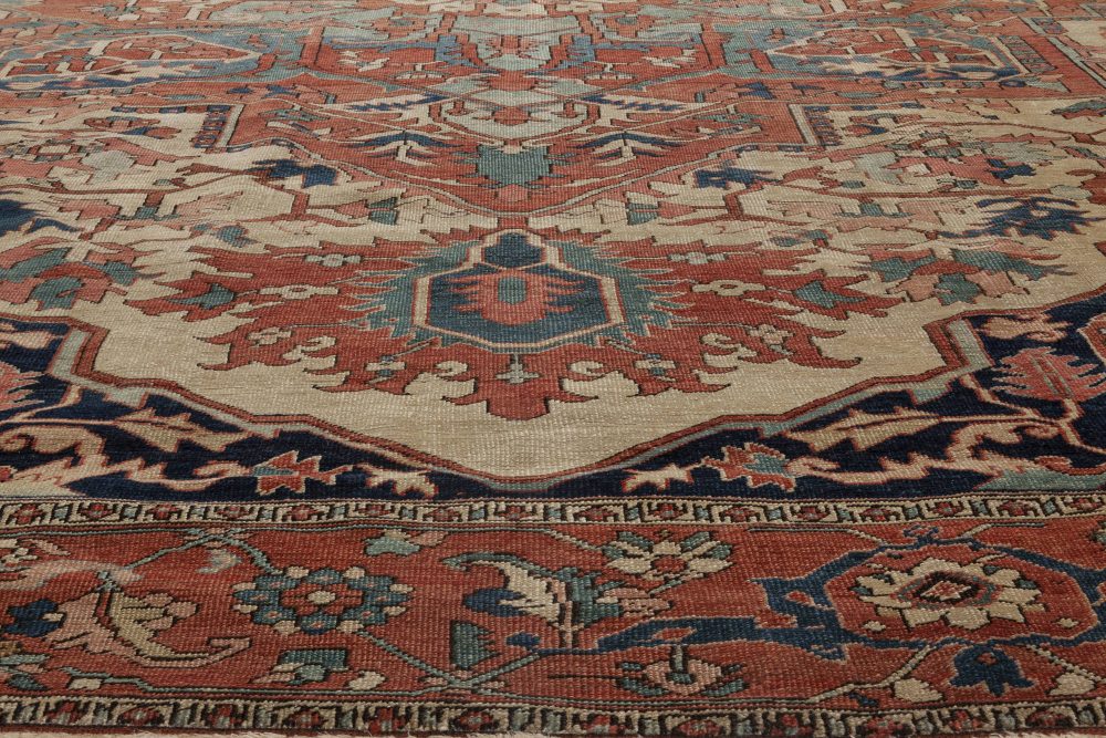 Rusty, Beige, Pale Green and Brown Persian Heriz Carpet BB6847