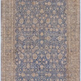 Oversized Antique Kirman Persian Floral Allover Light Beige Hand-Knotted Wool Rug – Circa 1880 BB6698