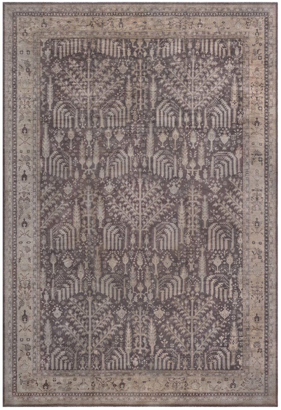 Large Antique Turkish Oushak Floral Brown and Sand Handwoven Wool Rug BB6730
