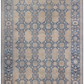 Antique Indian Allover Geometric Warm Tan Hand-Knotted Wool Rug – Circa 1900 (Size Adjusted) BB6776