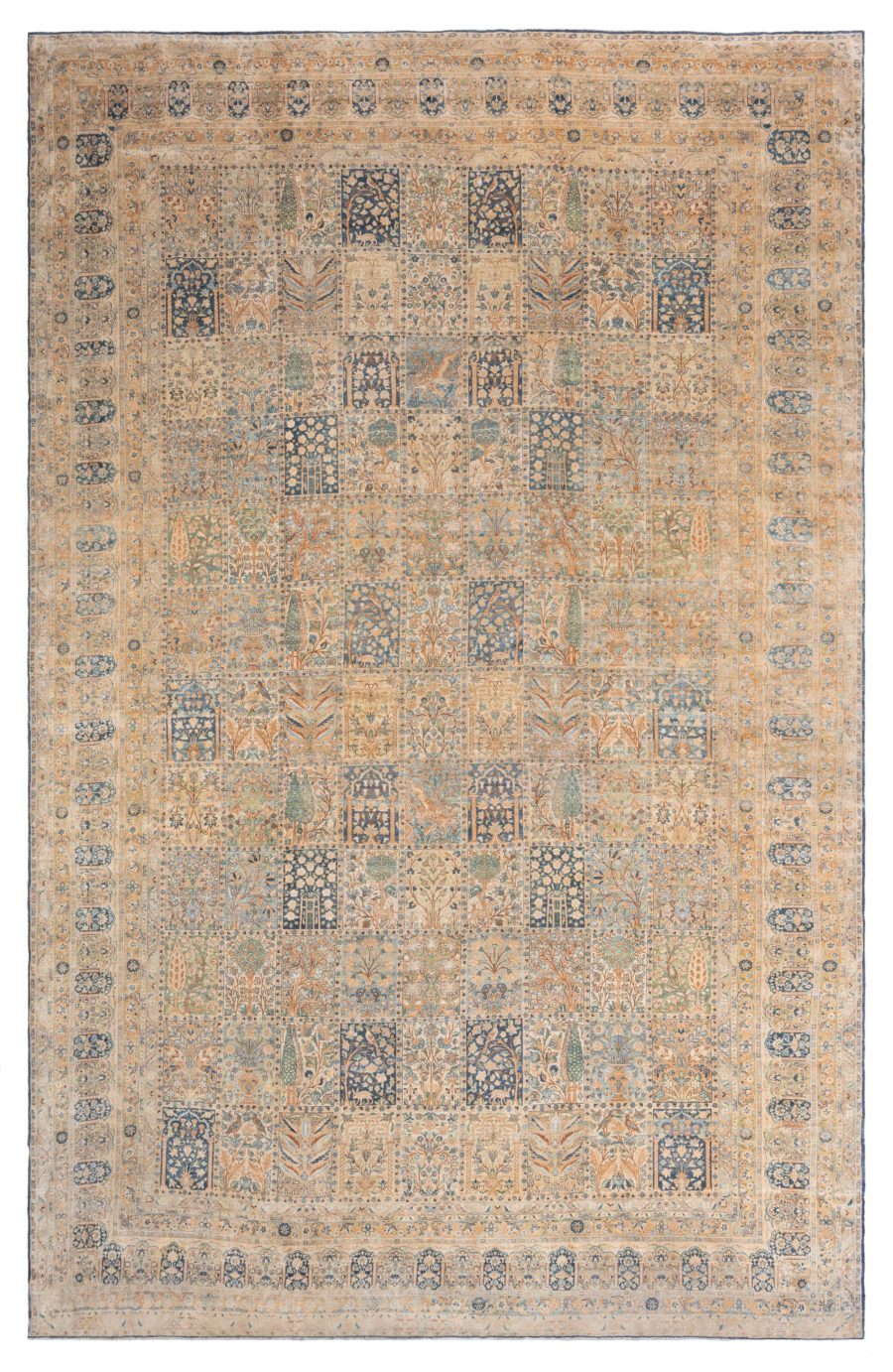 Antique Persian Kirman Green Beige Handmade Wool Carpet BB6709