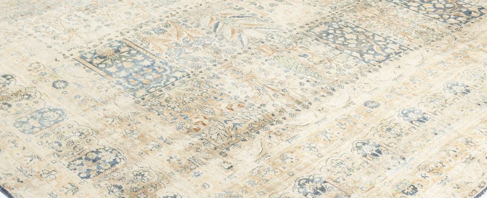 Antique Persian Kirman Green Beige Handmade Wool Carpet BB6709