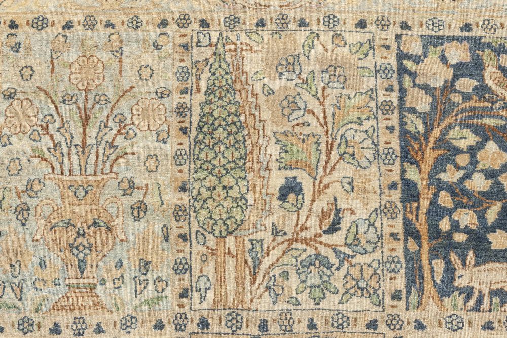 Antique Persian Kirman Green Beige Handmade Wool Carpet BB6709