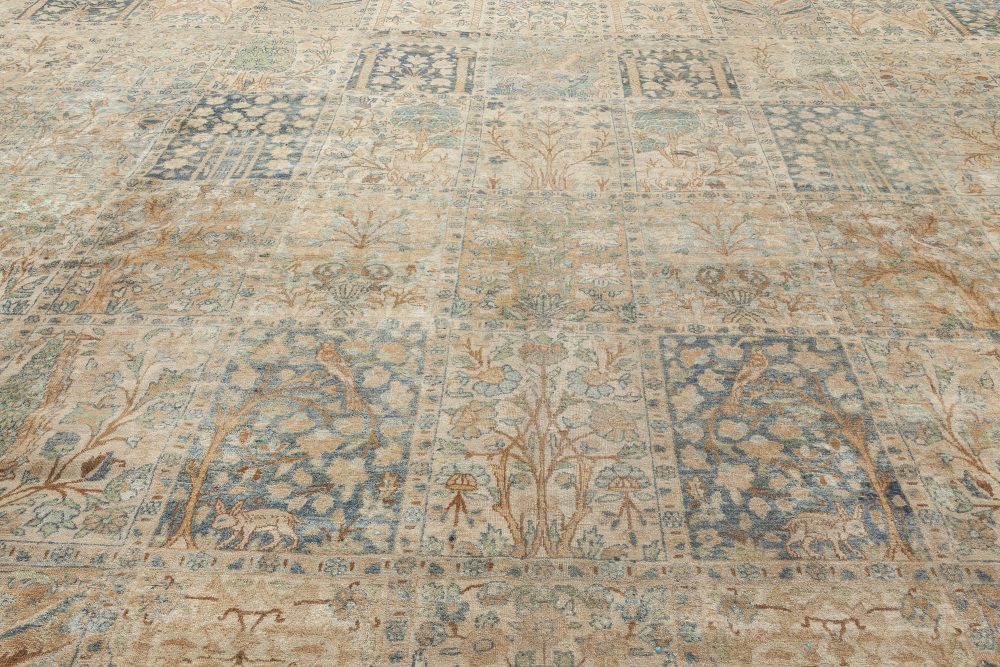 Antique Persian Kirman Green Beige Handmade Wool Carpet BB6709