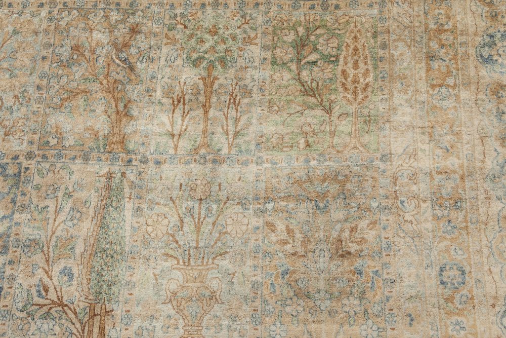 Antique Persian Kirman Green Beige Handmade Wool Carpet BB6709