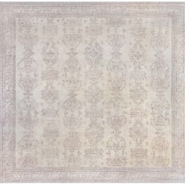 Oushak Turkish Antique Allover Geometric Pale Sand Hand-Knotted Wool Carpet – Circa 1900 BB6805