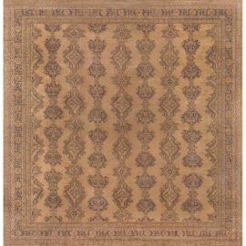 Oushak Turkish Antique Allover Geometric Warm Tan With Brown Hand-Knotted Wool Rug – Circa 1900 BB7718