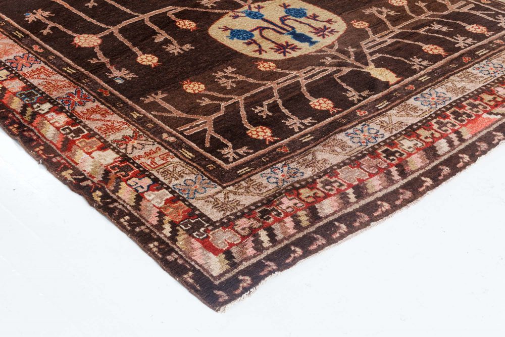 Vintage Samarkand Brown Handmade Wool Rug BB6643