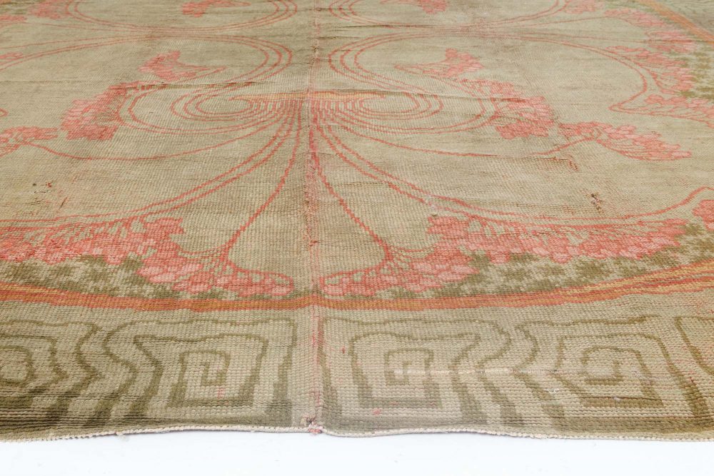 Vintage Viennese Art Nouveau Pale Rose and Dusty Orange Hand Knotted Wool Carpet BB6644