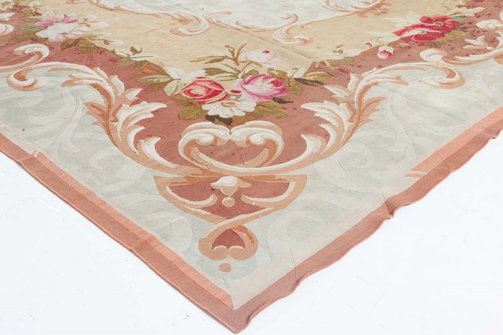 Antique French Aubusson Floral Handwoven Wool Rug BB6646
