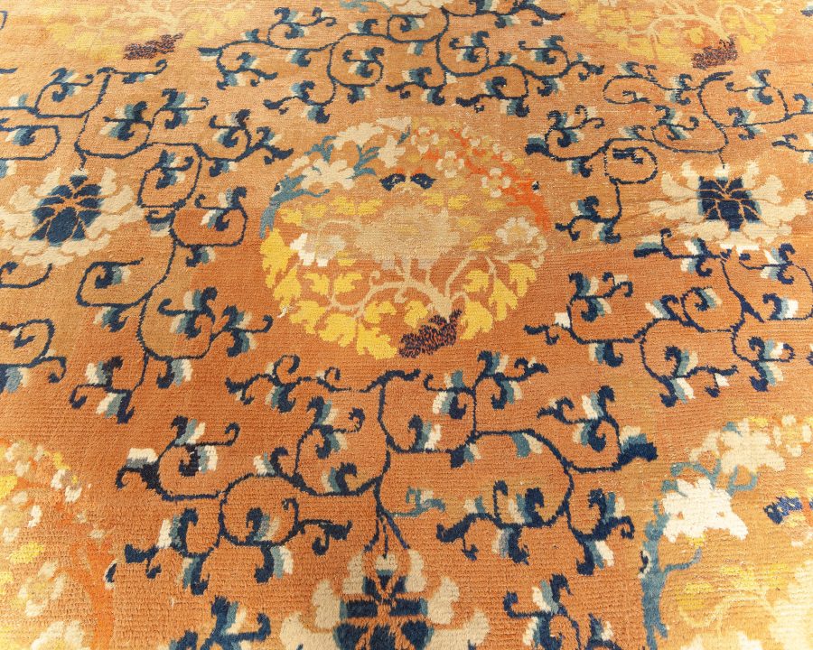 Authentic 19th Century Chinese Yellow Handmade Wool Rug BB6665