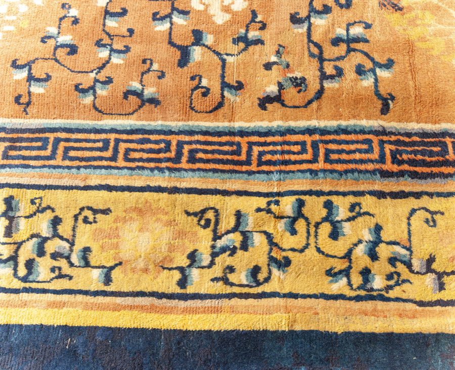 Authentic 19th Century Chinese Yellow Handmade Wool Rug BB6665