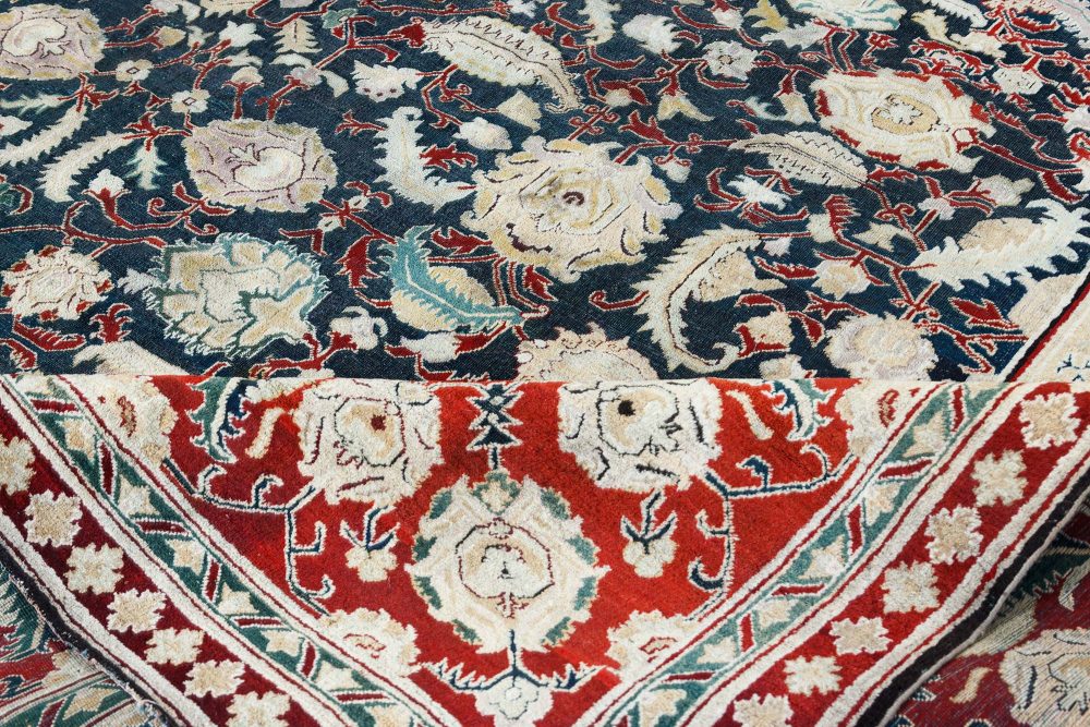 Authentic 19th Century Indian Agra Floral Green, Red Handmade Wool Carpet BB6700