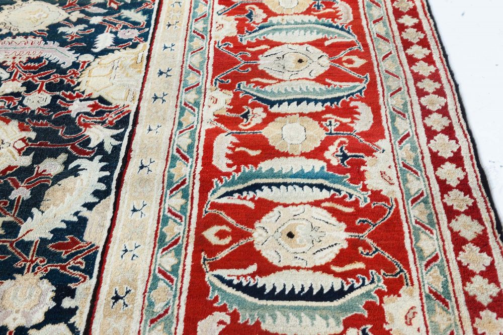 Authentic 19th Century Indian Agra Floral Green, Red Handmade Wool Carpet BB6700