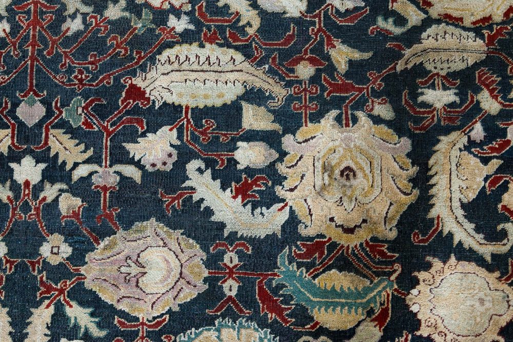 Authentic 19th Century Indian Agra Floral Green, Red Handmade Wool Carpet BB6700