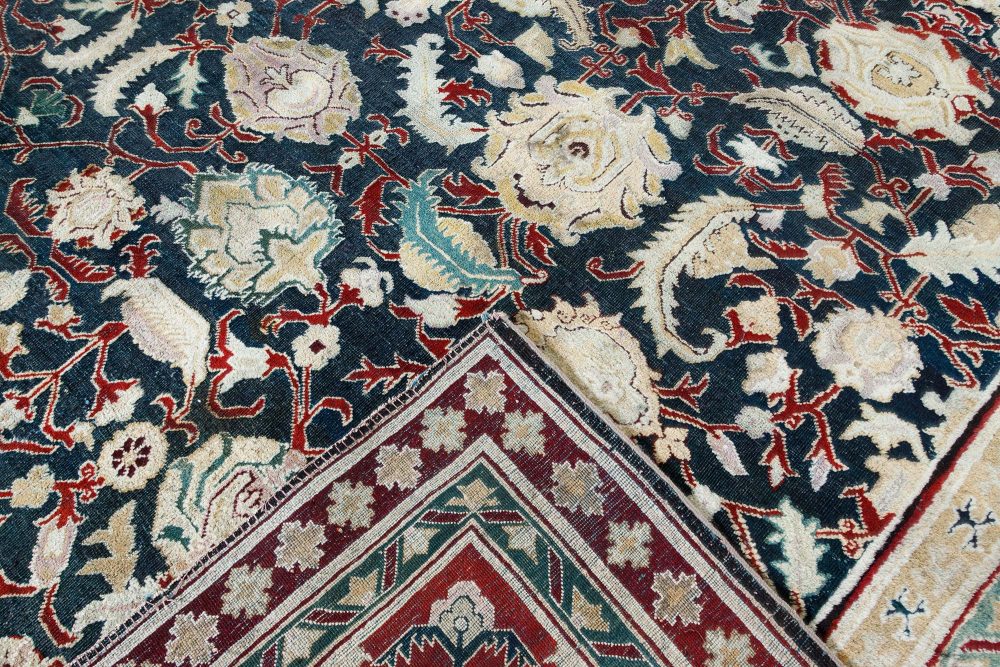 Authentic 19th Century Indian Agra Floral Green, Red Handmade Wool Carpet BB6700