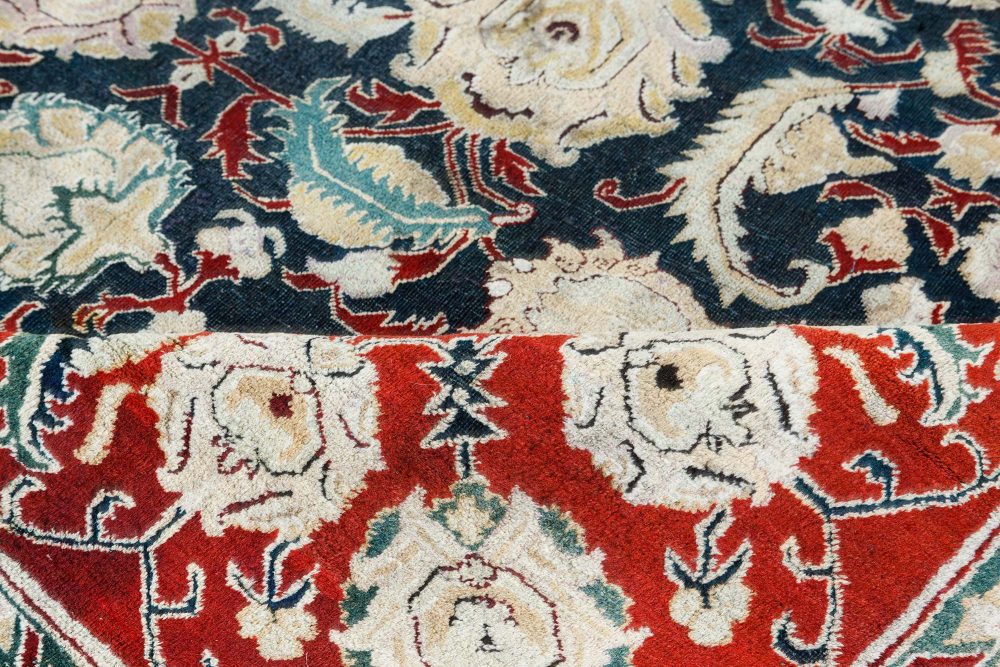 Authentic 19th Century Indian Agra Floral Green, Red Handmade Wool Carpet BB6700