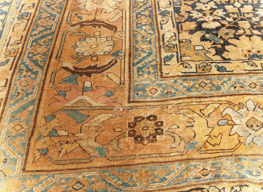 19th Century Persian Sultanabad Blue, Brown Handmade Wool Rug BB6752