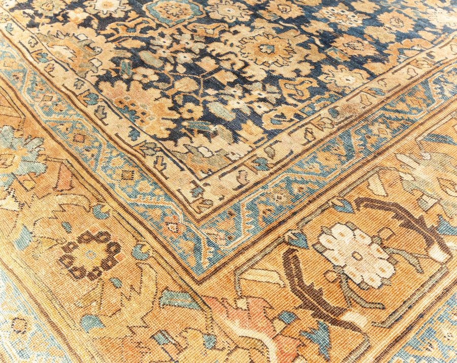 19th Century Persian Sultanabad Blue, Brown Handmade Wool Rug BB6752