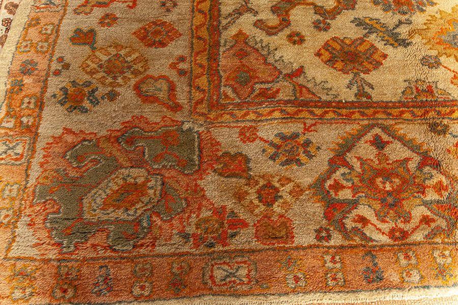 Antique Turkish Oushak Botanic Beige, Orange, Yellow, Green Handwoven Wool Rug BB6763