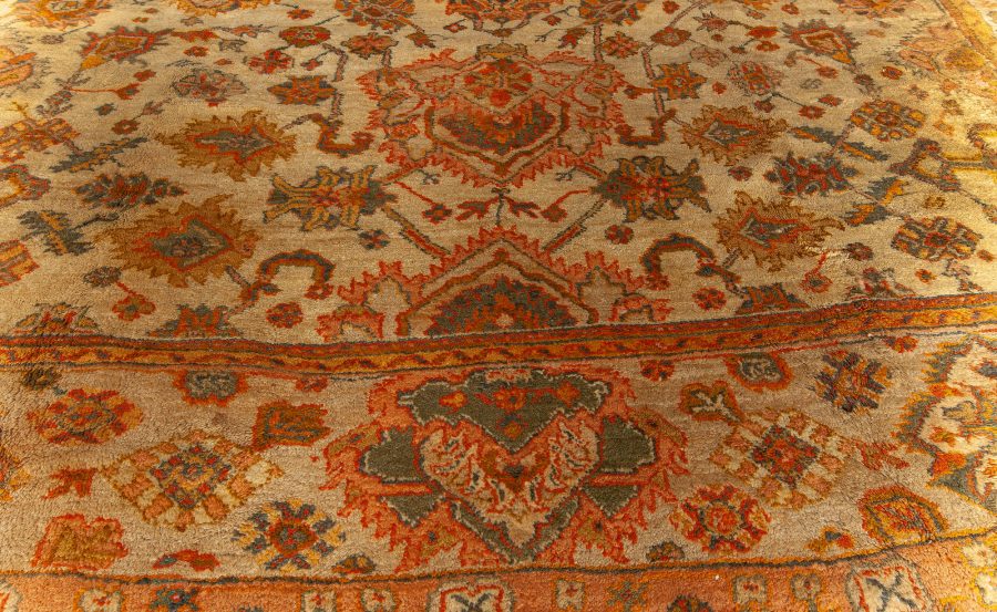 Antique Turkish Oushak Botanic Beige, Orange, Yellow, Green Handwoven Wool Rug BB6763