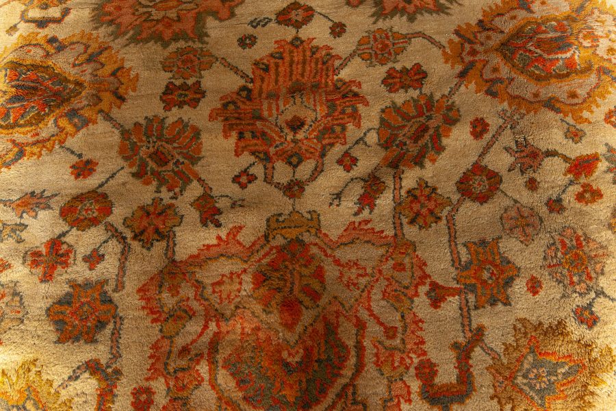 Antique Turkish Oushak Botanic Beige, Orange, Yellow, Green Handwoven Wool Rug BB6763