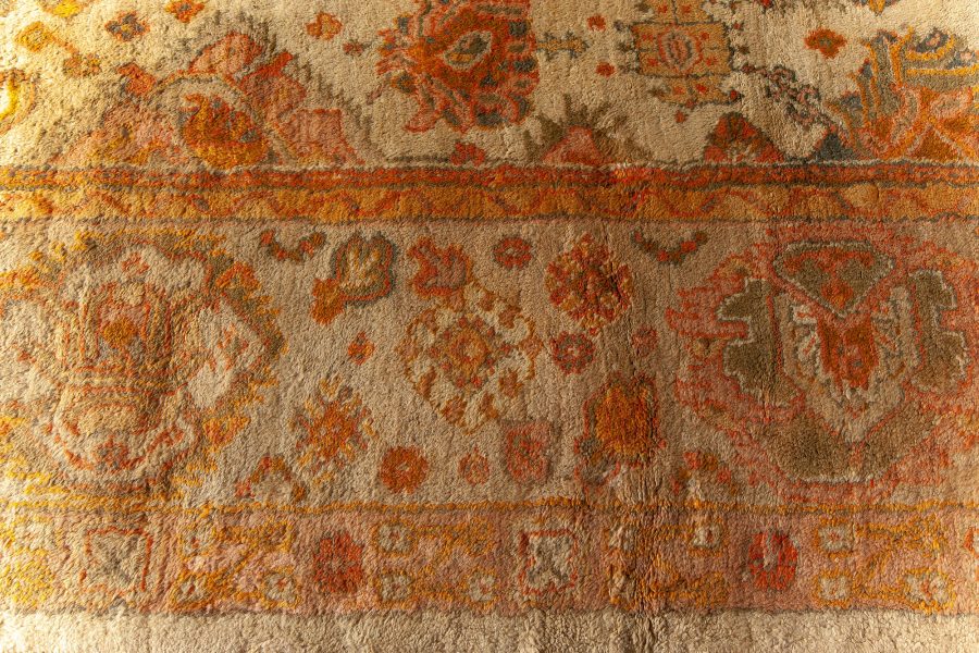 Antique Turkish Oushak Botanic Beige, Orange, Yellow, Green Handwoven Wool Rug BB6763