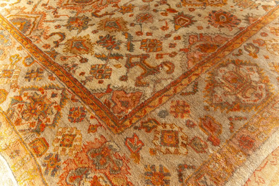 Antique Turkish Oushak Botanic Beige, Orange, Yellow, Green Handwoven Wool Rug BB6763