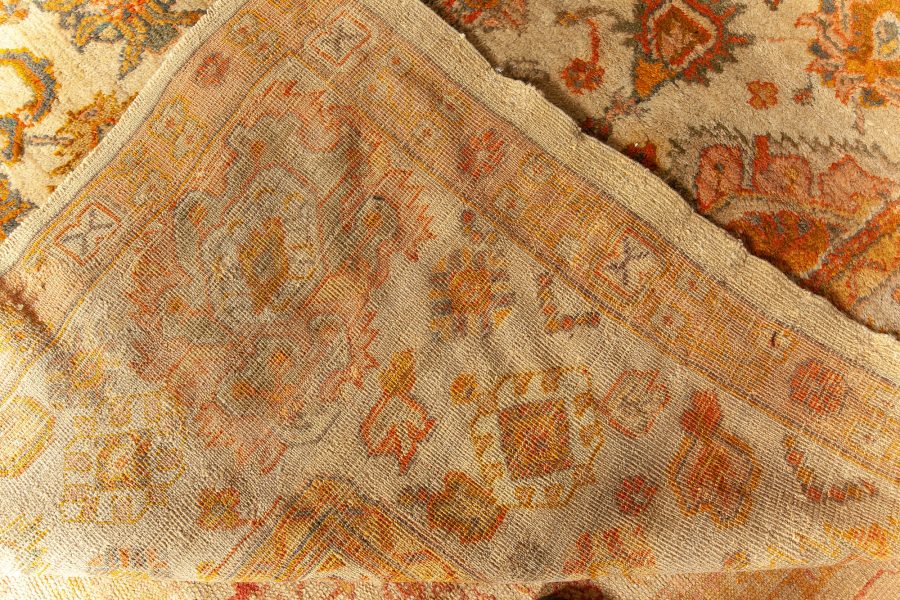 Antique Turkish Oushak Botanic Beige, Orange, Yellow, Green Handwoven Wool Rug BB6763