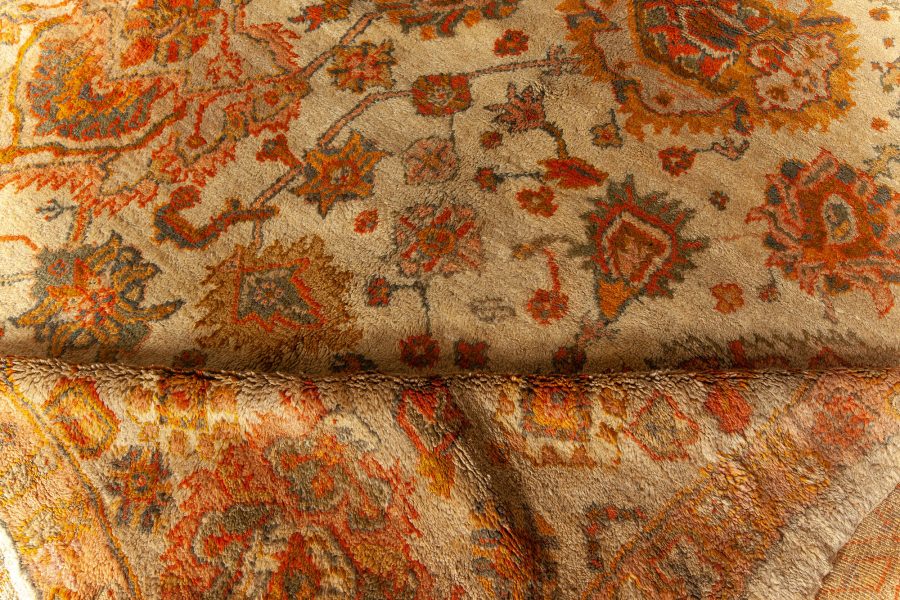 Antique Turkish Oushak Botanic Beige, Orange, Yellow, Green Handwoven Wool Rug BB6763