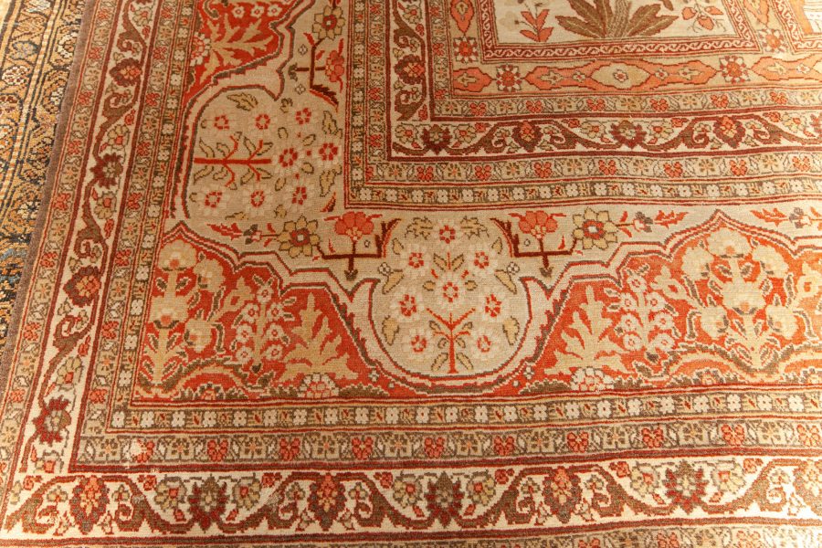 Antique Persian Tabriz Copper, Terracotta and Ivory Hand Knotted Wool Rug BB6794