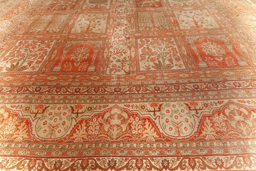 Antique Persian Tabriz Copper, Terracotta and Ivory Hand Knotted Wool Rug BB6794