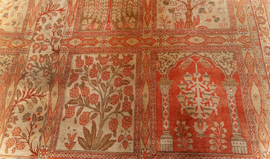 Antique Persian Tabriz Copper, Terracotta and Ivory Hand Knotted Wool Rug BB6794