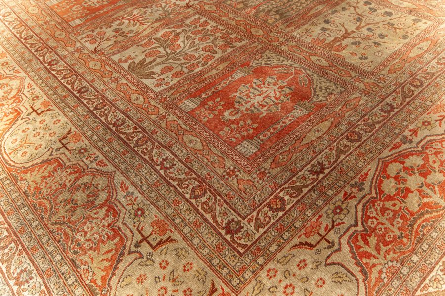 Antique Persian Tabriz Copper, Terracotta and Ivory Hand Knotted Wool Rug BB6794