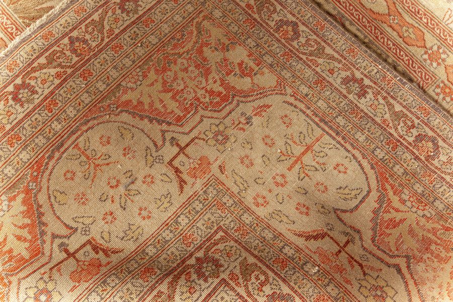 Antique Persian Tabriz Copper, Terracotta and Ivory Hand Knotted Wool Rug BB6794