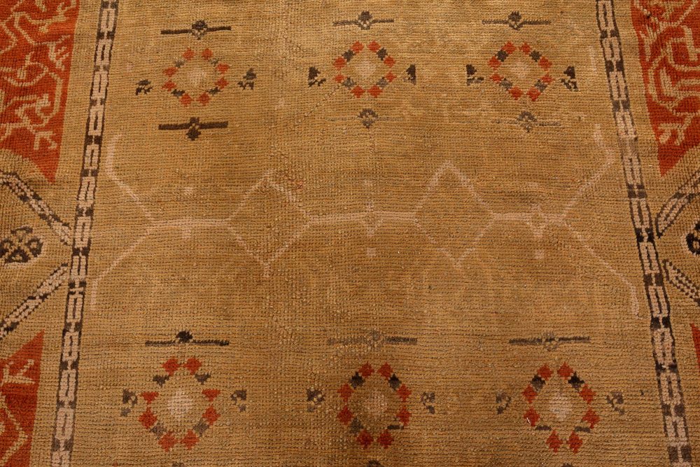 Early 20th Century Bold Turkish Oushak Brown, Beige Handmade Wool Rug BB7168