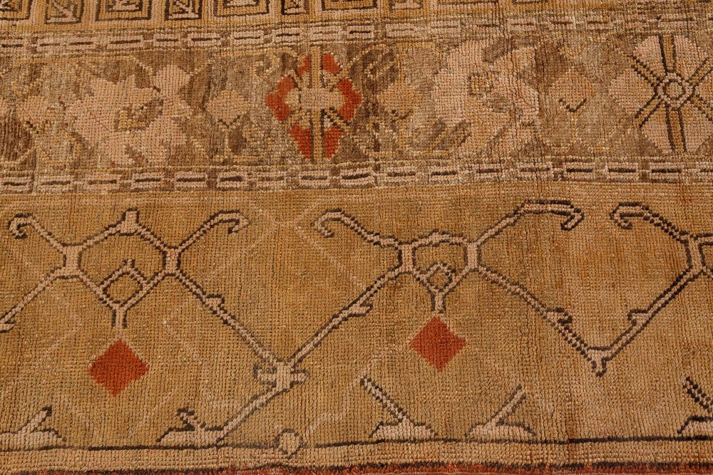 Early 20th Century Bold Turkish Oushak Brown, Beige Handmade Wool Rug BB7168