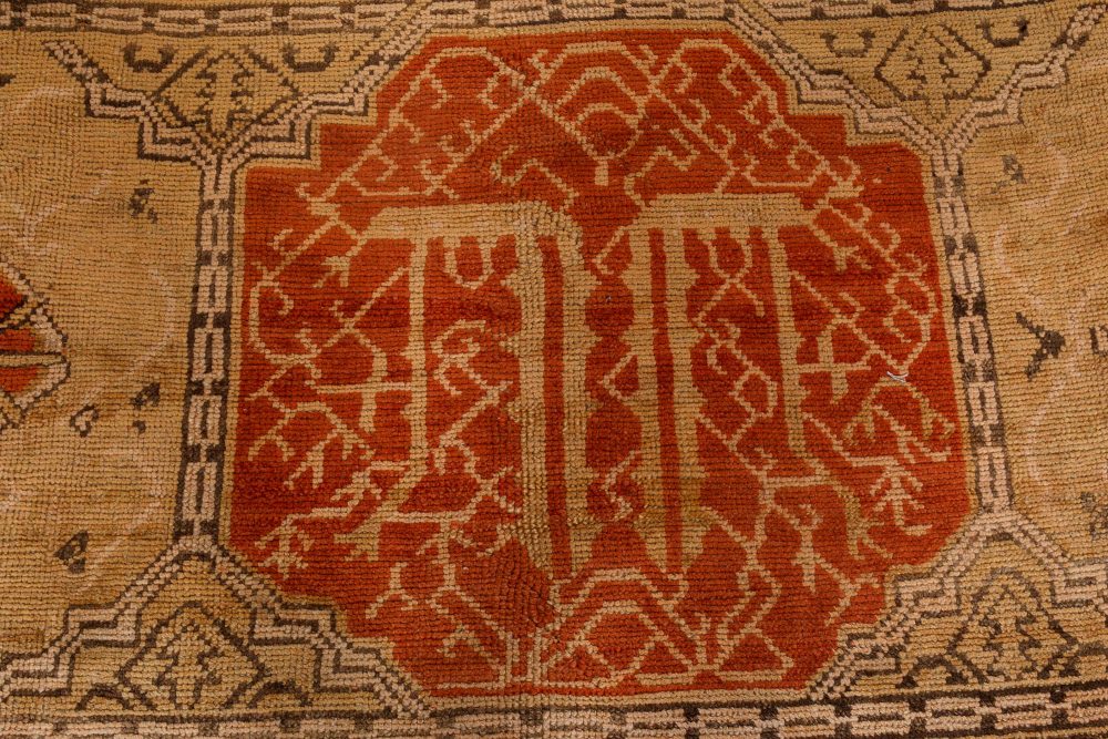 Early 20th Century Bold Turkish Oushak Brown, Beige Handmade Wool Rug BB7168